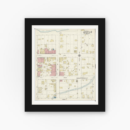 Old map wall art mockup — black gallery frame with white mat — Sanborn Fire Insurance Map from Waterville, Le Sueur County, Minnesota (1914), Sheet #0002