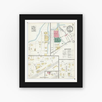 Old map wall art mockup — black gallery frame with white mat — Sanborn Fire Insurance Map from Huron, Erie County, Ohio (1901) - Complete Map Set