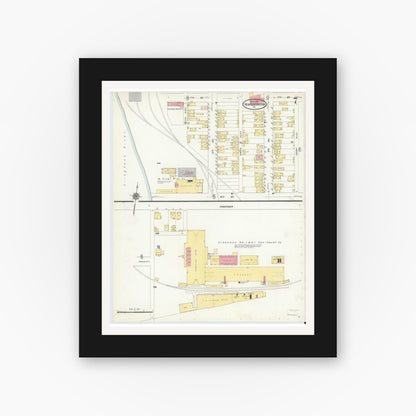 Old map wall art mockup — black gallery frame with white mat — Sanborn Fire Insurance Map from New Kensington, Westmoreland County, Pennsylvania (1911), Sheet #0007