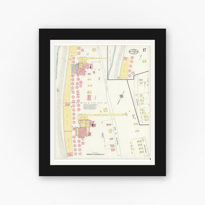 Old map wall art mockup — black gallery frame with white mat — Sanborn Fire Insurance Map from Kittanning, Armstrong County, Pennsylvania (1913), Sheet #0017