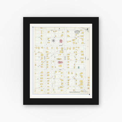 Old map wall art mockup — black gallery frame with white mat — Sanborn Fire Insurance Map from Shelby, Richland County, Ohio (1904), Sheet #0002