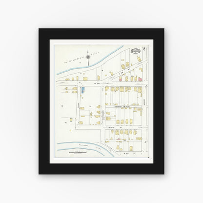 Old map wall art mockup — black gallery frame with white mat — Sanborn Fire Insurance Map from Nescopeck, Luzerne County, Pennsylvania (1919), Sheet #0002