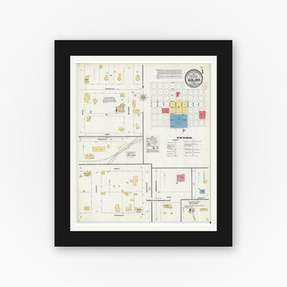 Old map wall art mockup — black gallery frame with white mat — Sanborn Fire Insurance Map from Goliad, Goliad County, Texas (1906) - Complete Map Set
