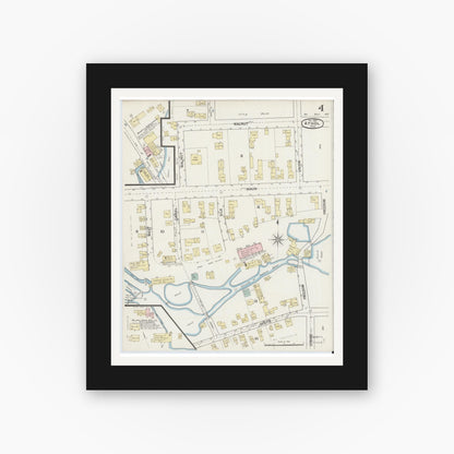 Old map wall art mockup — black gallery frame with white mat — Sanborn Fire Insurance Map from Athol, Worcester County, Massachusetts (1887), Sheet #0004