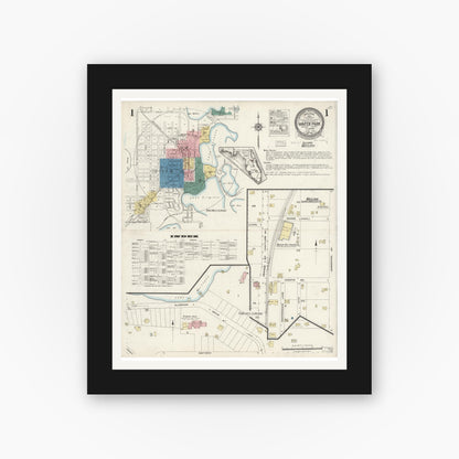 Old map wall art mockup — black gallery frame with white mat — Sanborn Fire Insurance Map from Winter Park, Orange County, Florida (1924), Sheet #0001