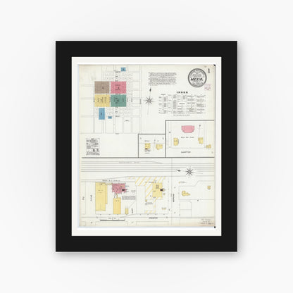 Old map wall art mockup — black gallery frame with white mat — Sanborn Fire Insurance Map from Mexia, Limestone County, Texas (1906) - Complete Map Set