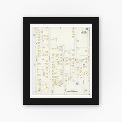 Old map wall art mockup — black gallery frame with white mat — Sanborn Fire Insurance Map from Malden, Middlesex County, Massachusetts (1897), Sheet #0021