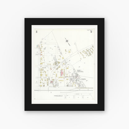 Old map wall art mockup — black gallery frame with white mat — Sanborn Fire Insurance Map from Gladewater, Gregg County, Texas (1934), Sheet #0005