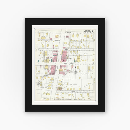 Old map wall art mockup — black gallery frame with white mat — Sanborn Fire Insurance Map from Ridge Farm, Vermilion County, Illinois (1909), Sheet #0002