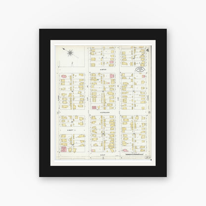 Old map wall art mockup — black gallery frame with white mat — Sanborn Fire Insurance Map from Peru, Miami County, Indiana (1906), Sheet #0004