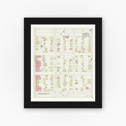 Old map wall art mockup — black gallery frame with white mat — Sanborn Fire Insurance Map from Beaver Falls, Beaver County, Pennsylvania (1896), Sheet #0008