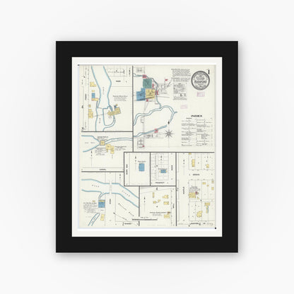 Old map wall art mockup — black gallery frame with white mat — Sanborn Fire Insurance Map from Rushford, Fillmore County, Minnesota (1909) - Complete Map Set
