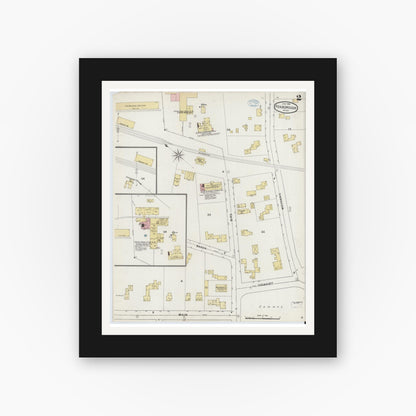 Old map wall art mockup — black gallery frame with white mat — Sanborn Fire Insurance Map from Foxboro, Norfolk County, Massachusetts (1894), Sheet #0002