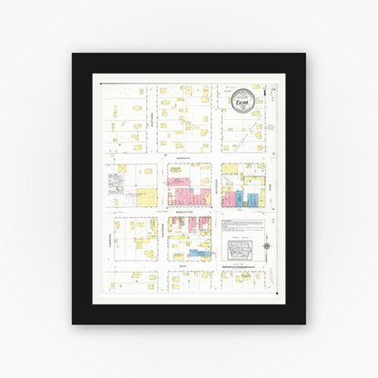 Old map wall art mockup — black gallery frame with white mat — Sanborn Fire Insurance Map from Exira, Audubon County, Iowa (1918) â€” Complete Set