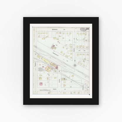 Old map wall art mockup — black gallery frame with white mat — Sanborn Fire Insurance Map from Rockford, Winnebago County, Illinois (1891), Sheet #0028