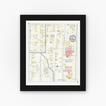 Old map wall art mockup — black gallery frame with white mat — Sanborn Fire Insurance Map from Sciotoville, Scioto County, Ohio (1911), Sheet #0001