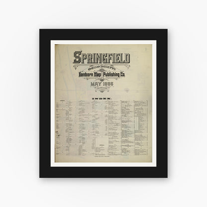 Old map wall art mockup — black gallery frame with white mat — Sanborn Fire Insurance Map from Springfield, Hampden County, Massachusetts (1886), Sheet #0001