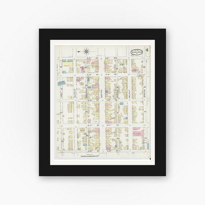 Old map wall art mockup — black gallery frame with white mat — Sanborn Fire Insurance Map from Ashland, Schuylkill County, Pennsylvania (1891), Sheet #0004
