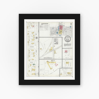 Old map wall art mockup — black gallery frame with white mat — Sanborn Fire Insurance Map from Tolono, Champaign County, Illinois (1898), Sheet #0001