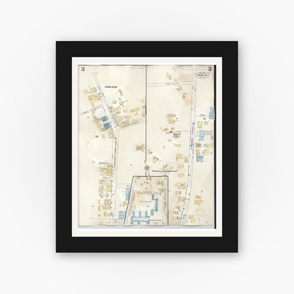 Old map wall art mockup — black gallery frame with white mat — Sanborn Fire Insurance Map from Waialua, Honolulu County, Hawaii (1957), Sheet #0003