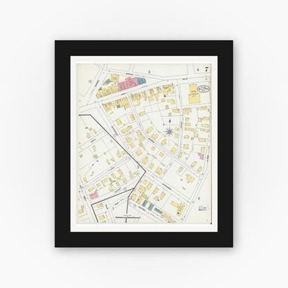 Old map wall art mockup — black gallery frame with white mat — Sanborn Fire Insurance Map from Milford, Worcester County, Massachusetts (1903), Sheet #0007
