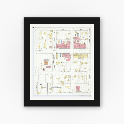Old map wall art mockup — black gallery frame with white mat — Sanborn Fire Insurance Map from Stanton, Montcalm County, Michigan (1911), Sheet #0002