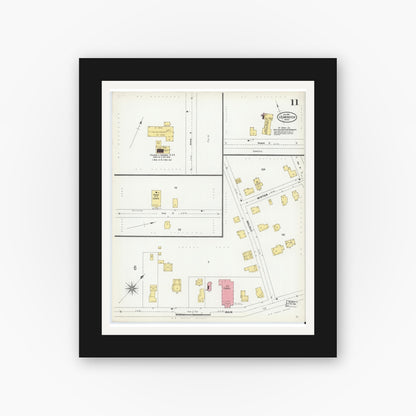 Old map wall art mockup — black gallery frame with white mat — Sanborn Fire Insurance Map from Leominster, Worcester County, Massachusetts (1901), Sheet #0011