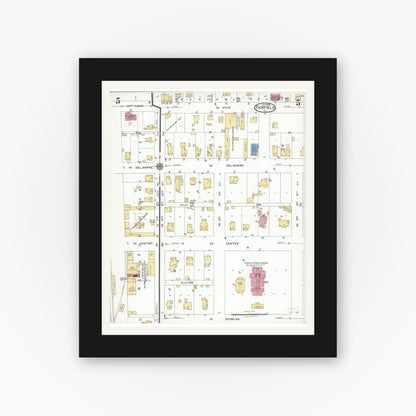 Old map wall art mockup — black gallery frame with white mat — Sanborn Fire Insurance Map from Fairfield, Wayne County, Illinois (1923), Sheet #0005