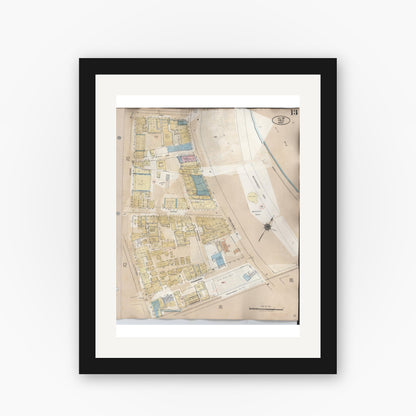 Old map wall art mockup — black gallery frame with white mat — Sanborn Fire Insurance Map from Hilo, Hawaii County, Hawaii (1957), Sheet #0013
