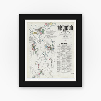 Old map wall art mockup — black gallery frame with white mat — Sanborn Fire Insurance Map from Weymouth, Norfolk County, Massachusetts (1910) - Complete Map Set