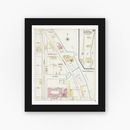 Old map wall art mockup — black gallery frame with white mat — Sanborn Fire Insurance Map from Sheboygan, Sheboygan County, Wisconsin (1887), Sheet #0010