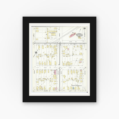 Old map wall art mockup — black gallery frame with white mat — Sanborn Fire Insurance Map from Mount Carmel, Wabash County, Illinois (1910), Sheet #0010