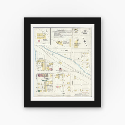 Old map wall art mockup — black gallery frame with white mat — Sanborn Fire Insurance Map from New Athens, Saint Clair County, Illinois (1910), Sheet #0002