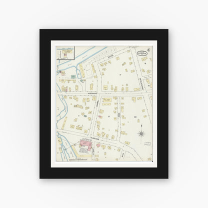 Old map wall art mockup — black gallery frame with white mat — Sanborn Fire Insurance Map from Jordan, Onondaga County, New York (1890), Sheet #0004