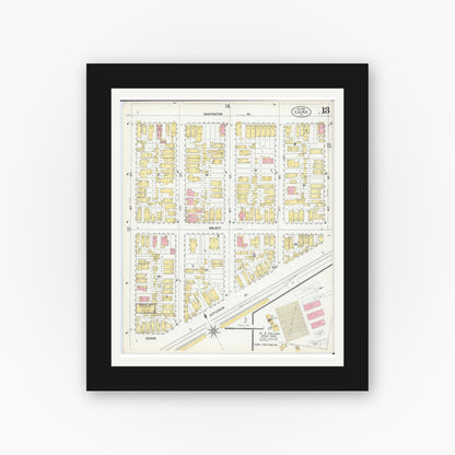 Old map wall art mockup — black gallery frame with white mat — Sanborn Fire Insurance Map from Cairo, Alexander County, Illinois (1901), Sheet #0013