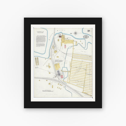 Old map wall art mockup — black gallery frame with white mat — Sanborn Fire Insurance Map from Cloquet, Carlton County, Minnesota (1905), Sheet #0019