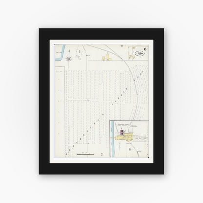 Old map wall art mockup — black gallery frame with white mat — Sanborn Fire Insurance Map from Tomah, Monroe County, Wisconsin (1897), Sheet #0006