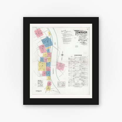 Old map wall art mockup — black gallery frame with white mat — Sanborn Fire Insurance Map from Towanda, Bradford County, Pennsylvania (1927) - Complete Map Set