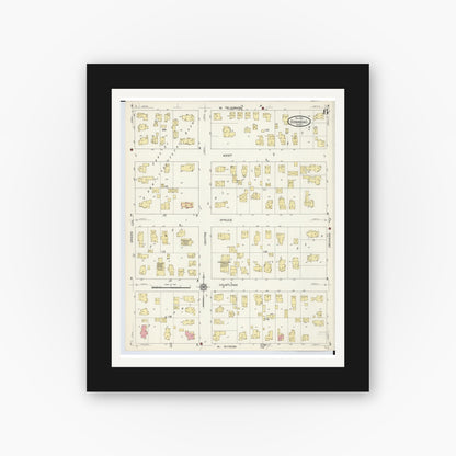 Old map wall art mockup — black gallery frame with white mat — Sanborn Fire Insurance Map from Dowagiac, Cass County, Michigan (1913), Sheet #0006