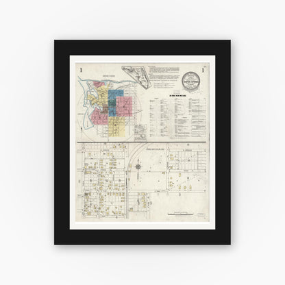 Old map wall art mockup — black gallery frame with white mat — Sanborn Fire Insurance Map from Tarpon Springs, Pinellas County, Florida (1926) - Complete Map Set