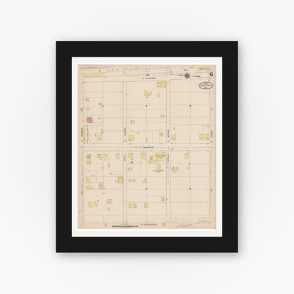 Old map wall art mockup — black gallery frame with white mat — Sanborn Fire Insurance Map from Compton, Los Angeles County, California (1922), Sheet #0006