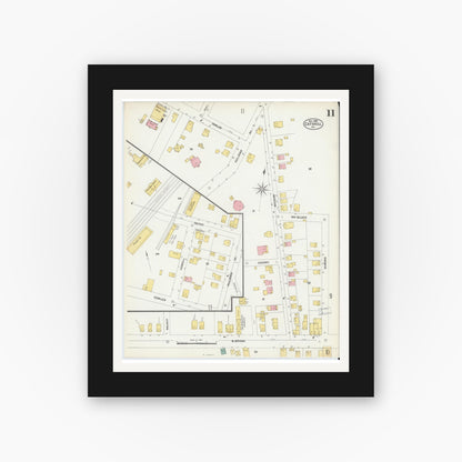Old map wall art mockup — black gallery frame with white mat — Sanborn Fire Insurance Map from Catskill, Greene County, New York (1903), Sheet #0011