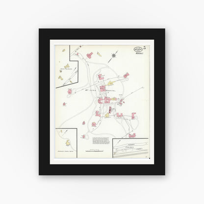 Old map wall art mockup — black gallery frame with white mat — Sanborn Fire Insurance Map from Belmont, Middlesex County, Massachusetts (1910), Sheet #0005