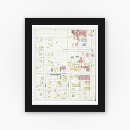 Old map wall art mockup — black gallery frame with white mat — Sanborn Fire Insurance Map from Alma, Gratiot County, Michigan (1902), Sheet #0002