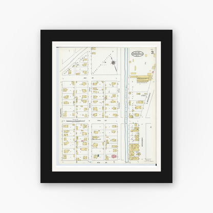 Old map wall art mockup — black gallery frame with white mat — Sanborn Fire Insurance Map from Spencerville, Allen County, Ohio (1921), Sheet #0003