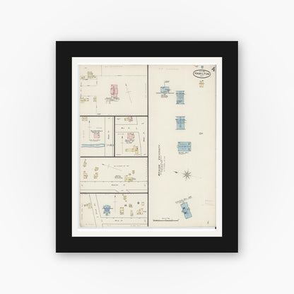 Old map wall art mockup — black gallery frame with white mat — Sanborn Fire Insurance Map from Hamilton, Madison County, New York (1887), Sheet #0004