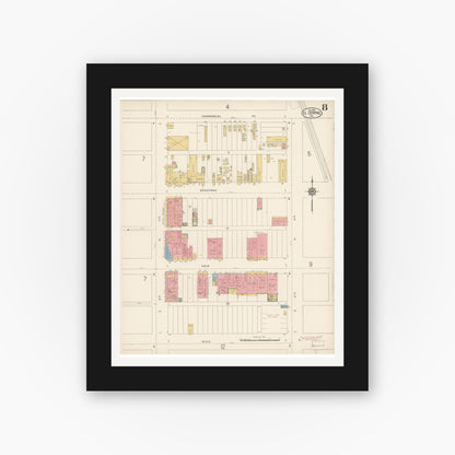 Old map wall art mockup — black gallery frame with white mat — Sanborn Fire Insurance Map from El Centro, Imperial County, California (1914), Sheet #0008