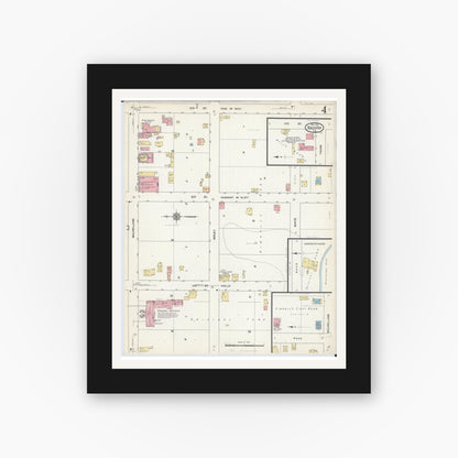 Old map wall art mockup — black gallery frame with white mat — Sanborn Fire Insurance Map from Nauvoo, Hancock County, Illinois (1912), Sheet #0004