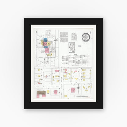 Old map wall art mockup — black gallery frame with white mat — Sanborn Fire Insurance Map from Eureka, Woodford County, Illinois (1926) - Complete Map Set
