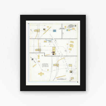 Old map wall art mockup — black gallery frame with white mat — Sanborn Fire Insurance Map from Houghton, Houghton County, Michigan (1917), Sheet #0021